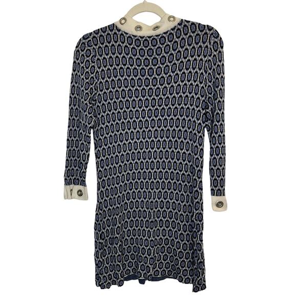 Fontana Geometric Sweater Dress Tunic Silver Eyelet Ring Fitted Size L Office - Picture 2 of 9